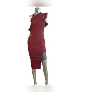N12H Asymmetrical Burgundy Party Dress Sz S